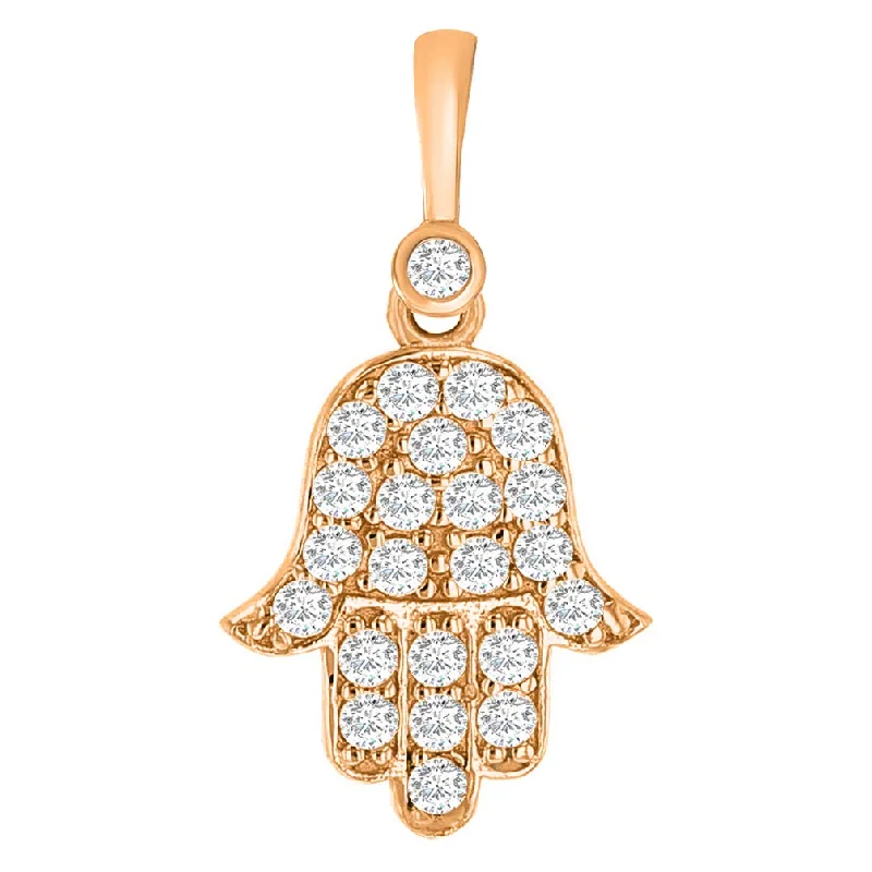 14k Rose Gold Mini Hamsa Hand of Fatima Charm Pendant with Cubic Zirconia