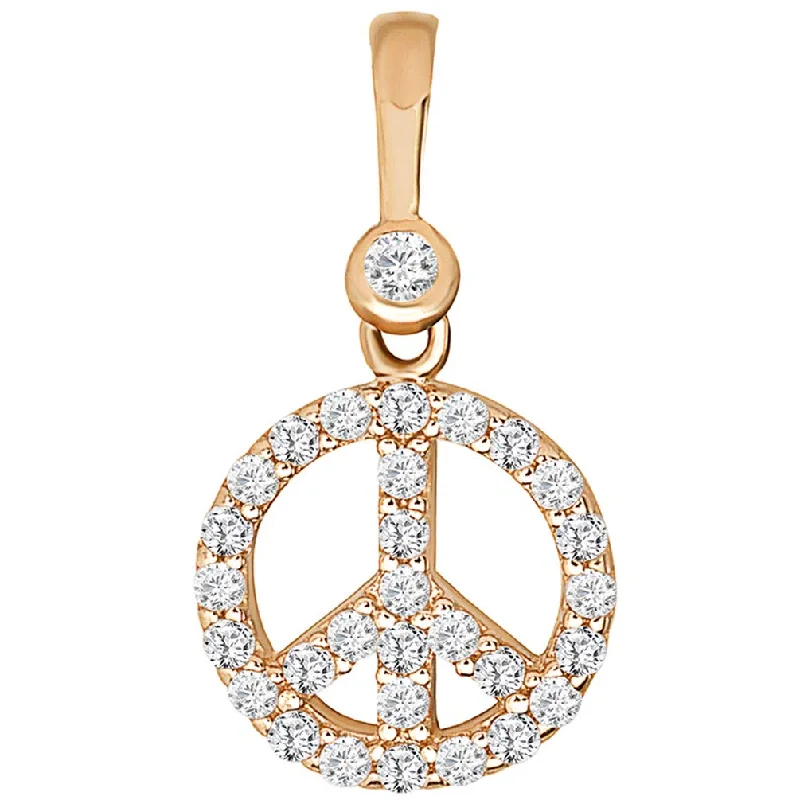 14k Rose Gold Mini Peace Symbol Charm Pendant with Cubic Zirconia