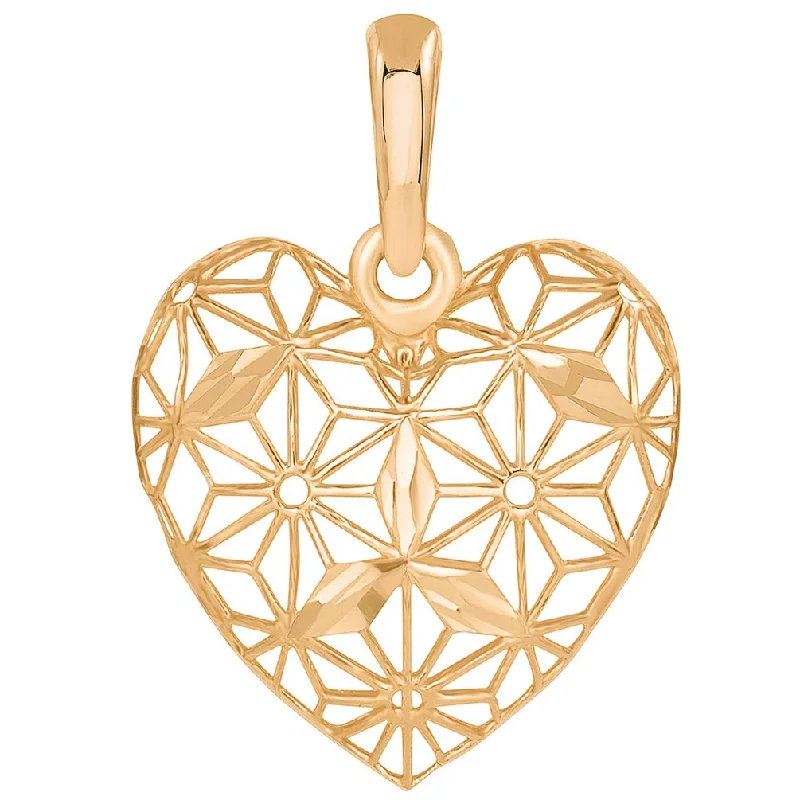 14k Rose Gold Textured 3D Filigree Heart Charm Pendant