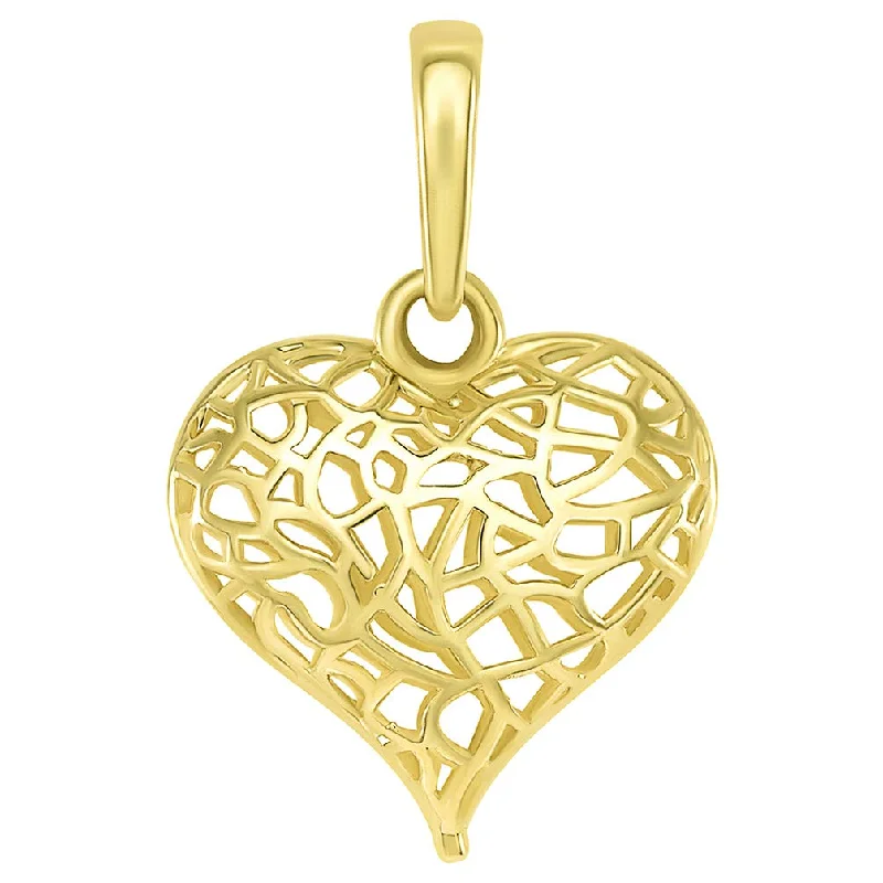 14k Yellow Gold 3-D Open Puffed Heart Charm Pendant