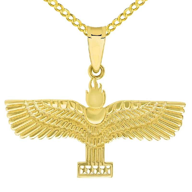 14k Yellow Gold Aramean-Syriac Flag Symbol Pendant with Curb or Figaro Chain Necklaces