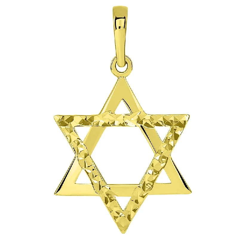 14k Yellow Gold High Polished and Sparkle Cut Hebrew Star of David Pendant (25 x 15mm)