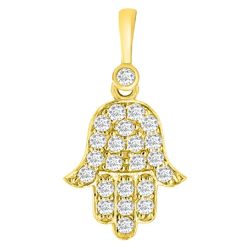 14k Yellow Gold Mini Hamsa Hand of Fatima Charm Pendant with Cubic Zirconia