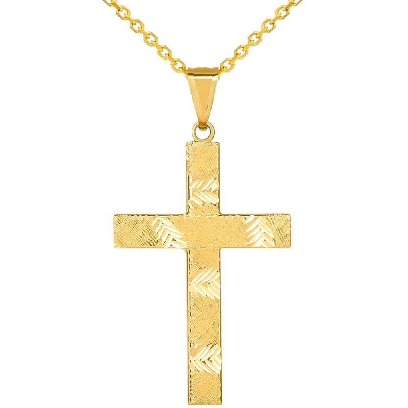 14k Yellow Gold Polished and Textured Reversible Religious Plain Cross Pendant Necklace