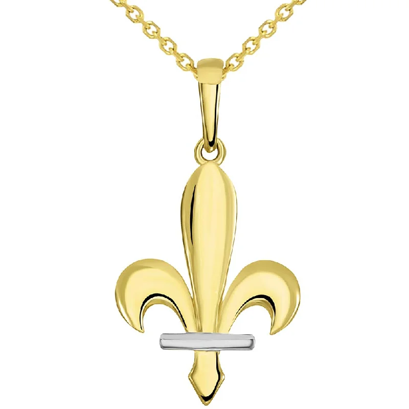 14k Yellow Gold Polished Two-Tone Fleur de Lis Bosnian Pendant Necklace