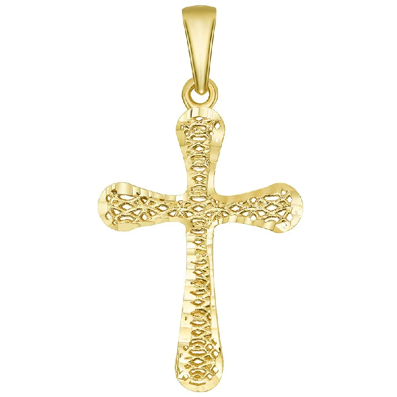 14k Yellow Gold Textured Rounded Edge 3-D Religious Cross Pendant