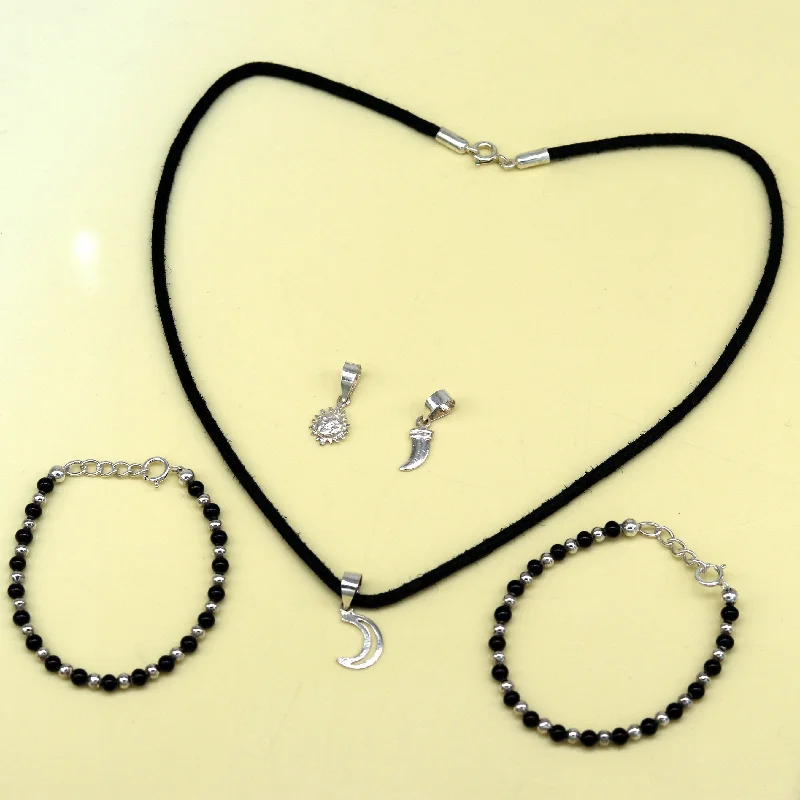 925 sterling silver handmade baby necklace pendant set with gorgeous adjustable black beads bracelet and 3 little pendants jewelry babyset1