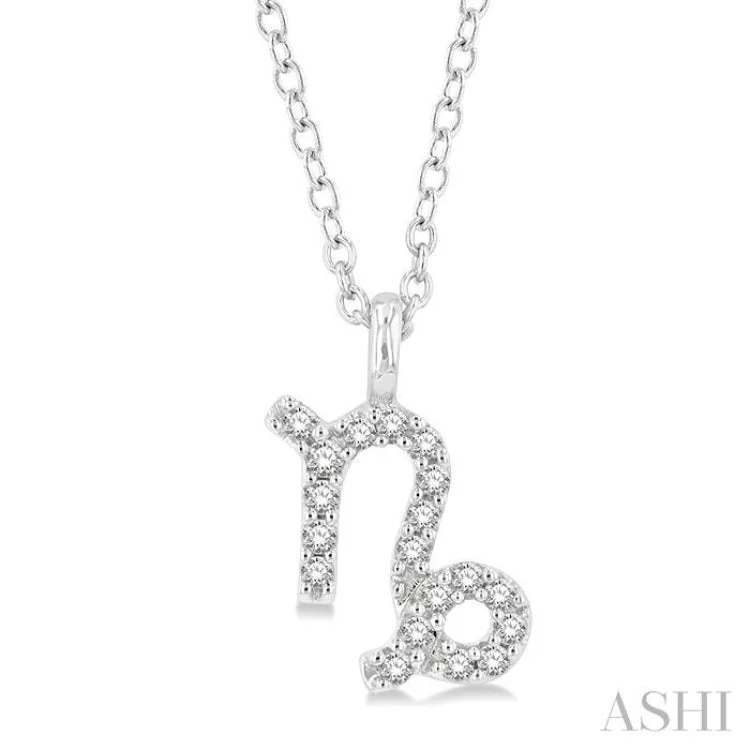 1/10 Ctw Capricorn Round Cut Diamond Zodiac Pendant With Chain in 10K White Gold