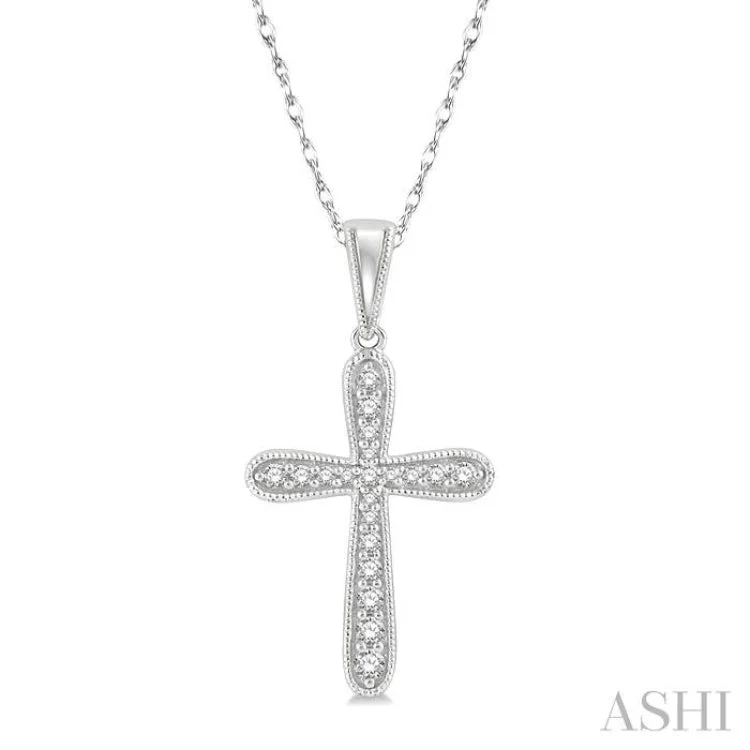 1/6 Ctw Round Cut Diamond Cross Pendant With Chain in 14K White Gold