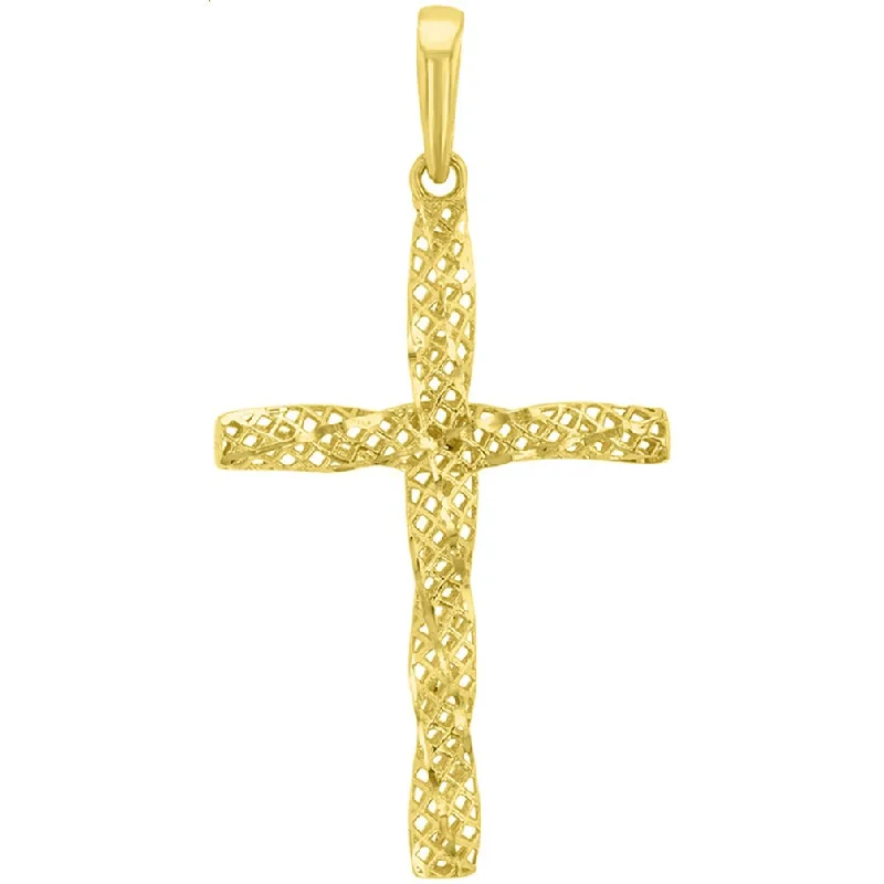 Handcrafted 14K Yellow Gold Textured Spiral Tube Cross Pendant