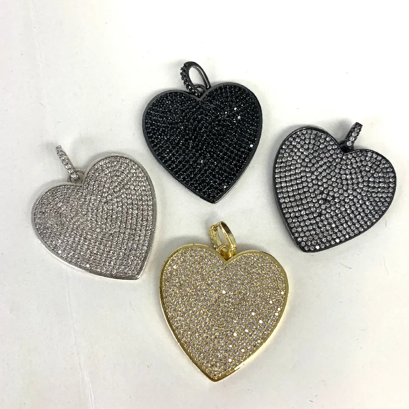 Large CZ Pave Heart Charm