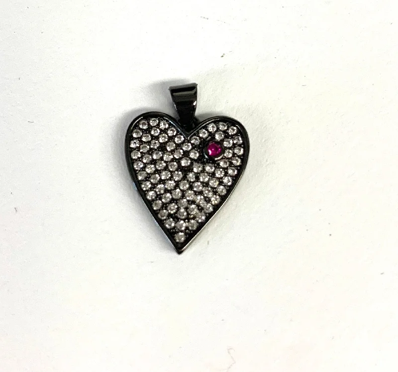 Hematite Pave CZ Pendant with Pink CZ Stud