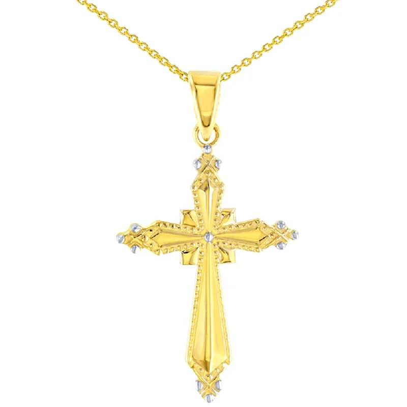 High Polish 14K Yellow Gold Milgrain Cross Charm Pendant with Necklace