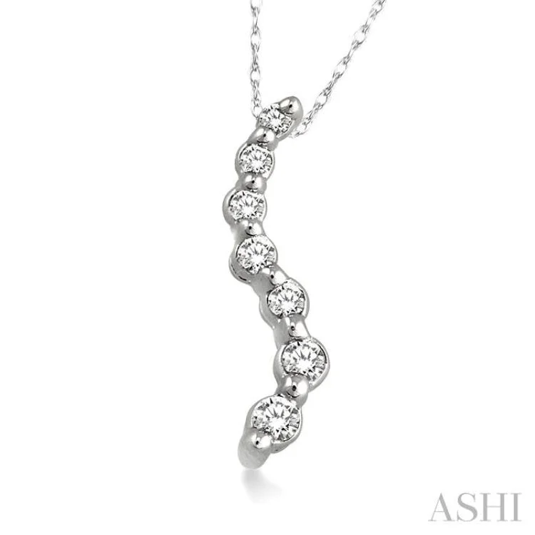 1/10 Ctw Swirl Journey Diamond Pendant in 10K White Gold with Chain