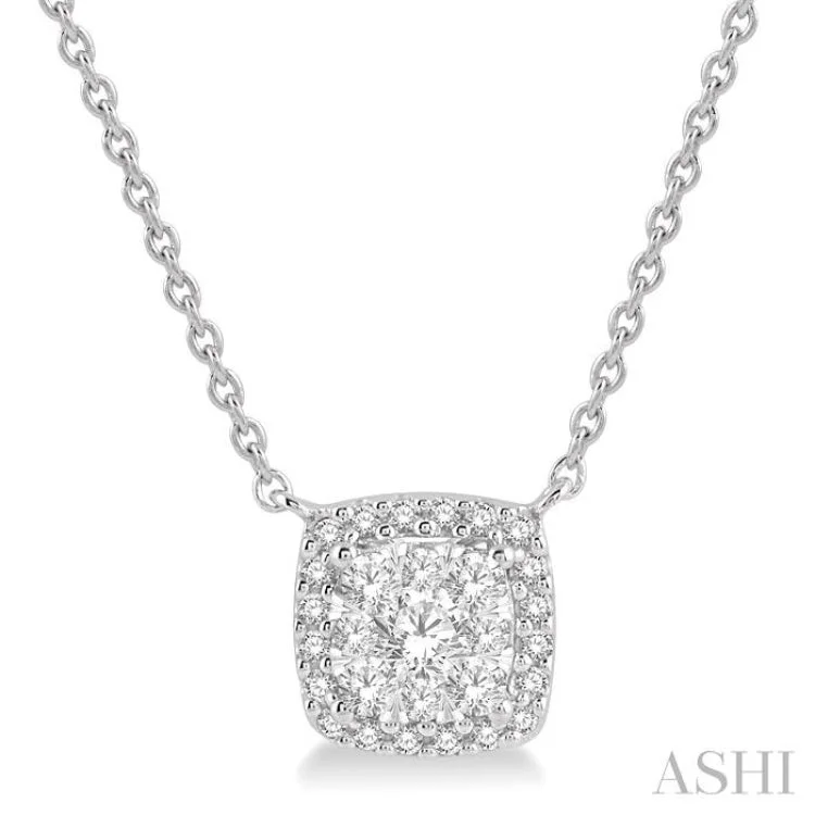 1/3 Ctw Cushion Shape Lovebright Diamond Necklace in 14K White Gold