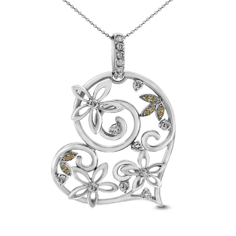 Bloom Heart Pendant (0.85 ct Diamonds) in White Gold