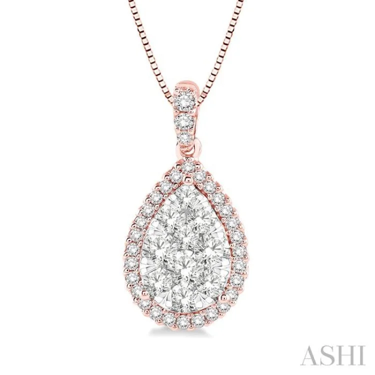 1/3 Ctw Pear Shape Diamond Lovebright Pendant in 14K Rose and White Gold with Chain