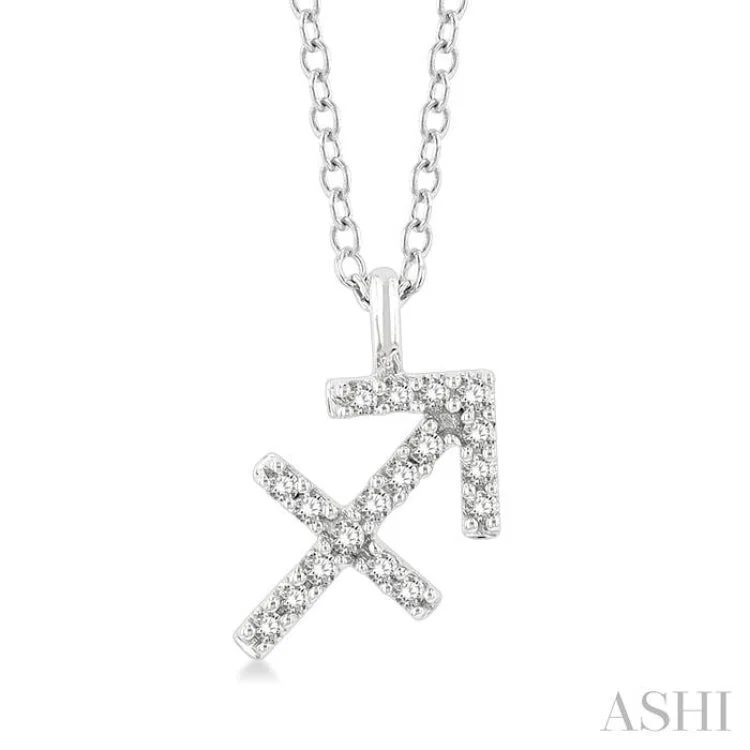 1/10 Ctw Sagittarius Round Cut Diamond Zodiac Pendant With Chain in 10K White Gold