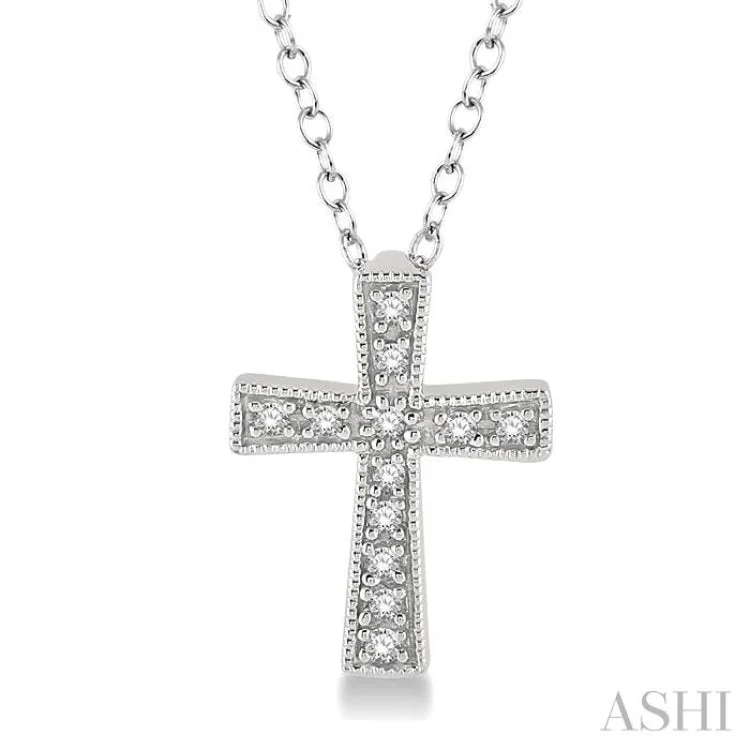 1/20 Ctw Single Cut Diamond Cross Pendant in Sterling Silver with Chain