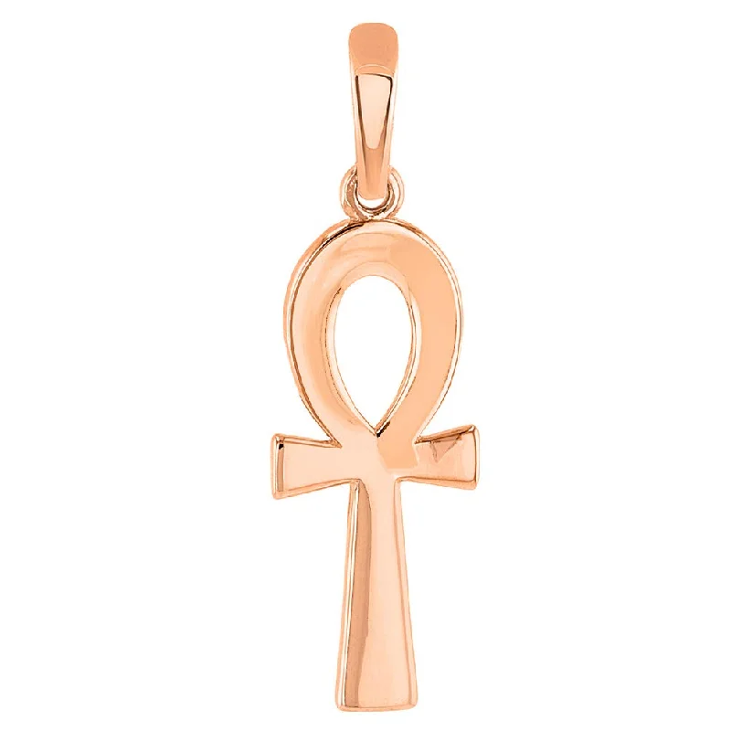 Solid 14k Rose Gold Polished Egyptian Ankh Cross Charm Pendant (1inch)