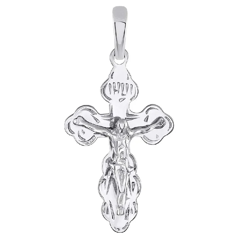 Solid 14k White Gold Eastern Orthodox Cross Save and Protect Crucifix Pendant