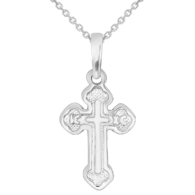 Solid 14k White Gold Small Eastern Orthodox Cross with IC XC Charm Pendant Necklace