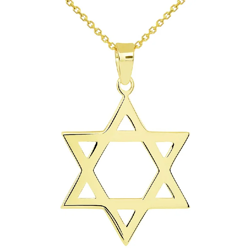 Solid 14k Yellow Gold Classic Hebrew Star of David Pendant Necklace