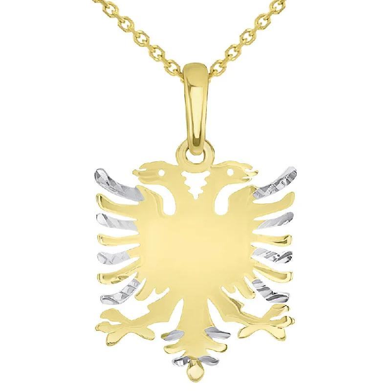 Solid 14k Yellow Gold Double-Headed Eagle National Symbol of Albania Pendant Necklace Available with Rolo, Curb, or Figaro Chain