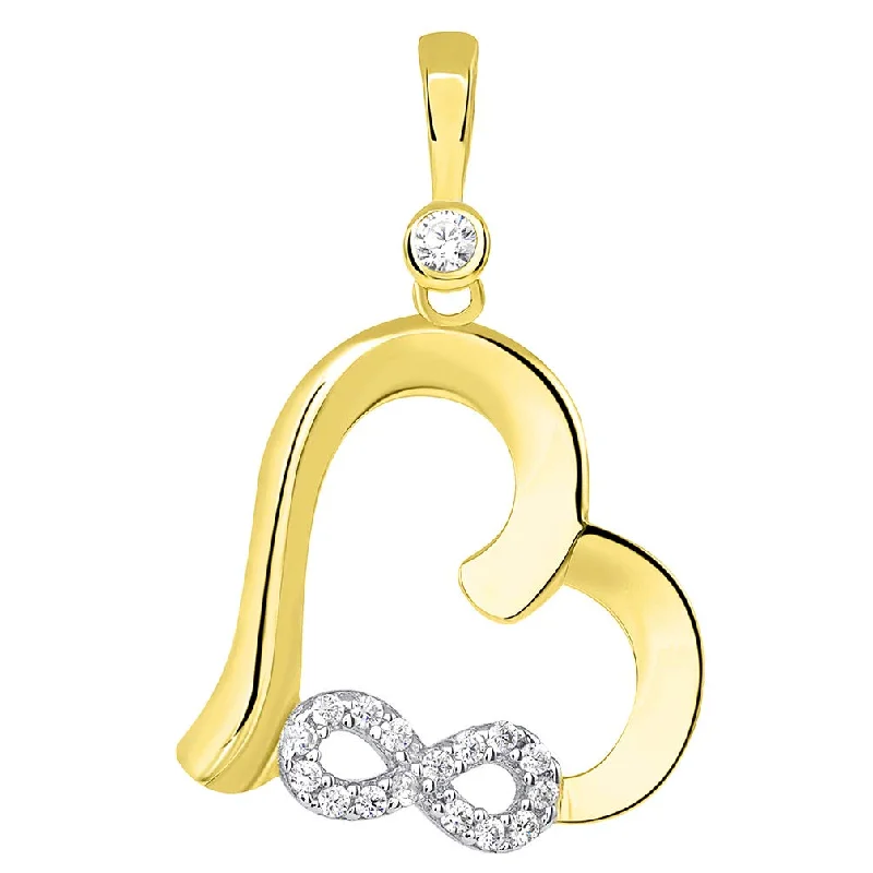 Solid 14k Yellow Gold Open Heart Cubic Zirconia Infinity Love Symbol Pendant