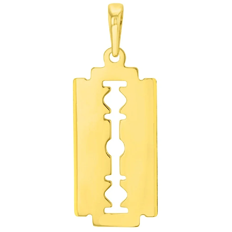 Solid 14K Yellow Gold Sharp Edged Razor Blade Pendant