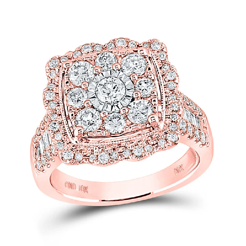 10kt Rose Gold Womens Round Diamond Square Ring 2 Cttw