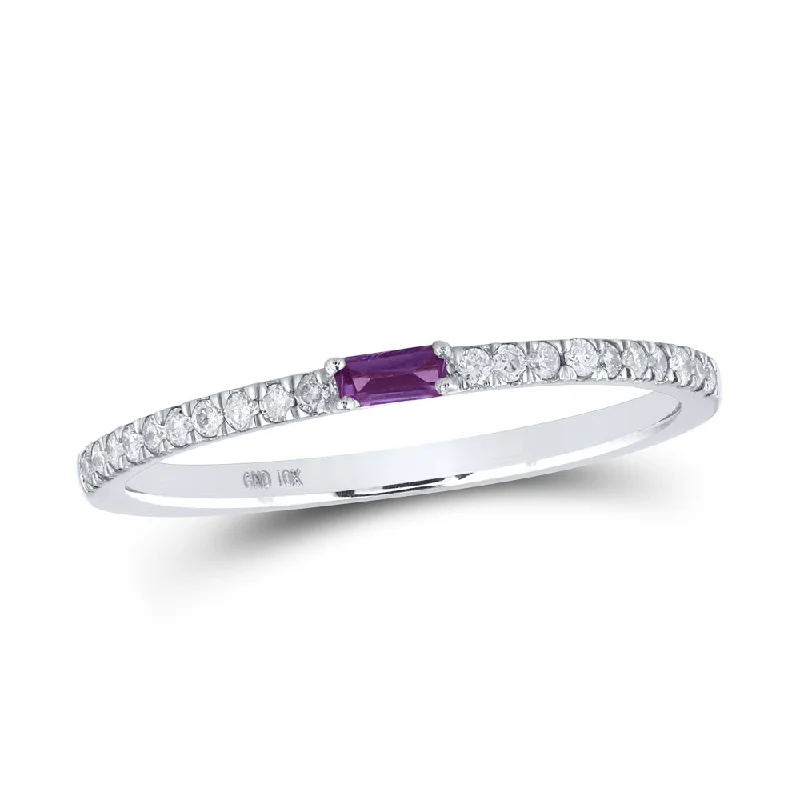 10kt White Gold Womens Baguette Alexandrite Diamond Band Ring 1/5 Cttw