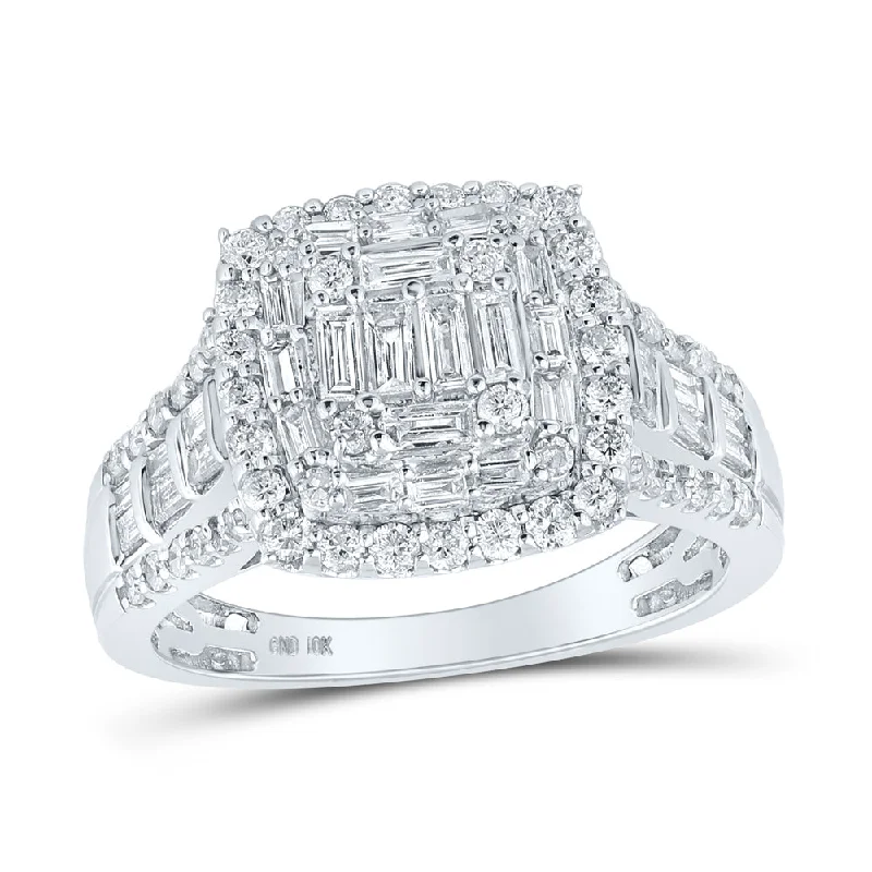 10kt White Gold Womens Baguette Diamond Square Ring 1 Cttw