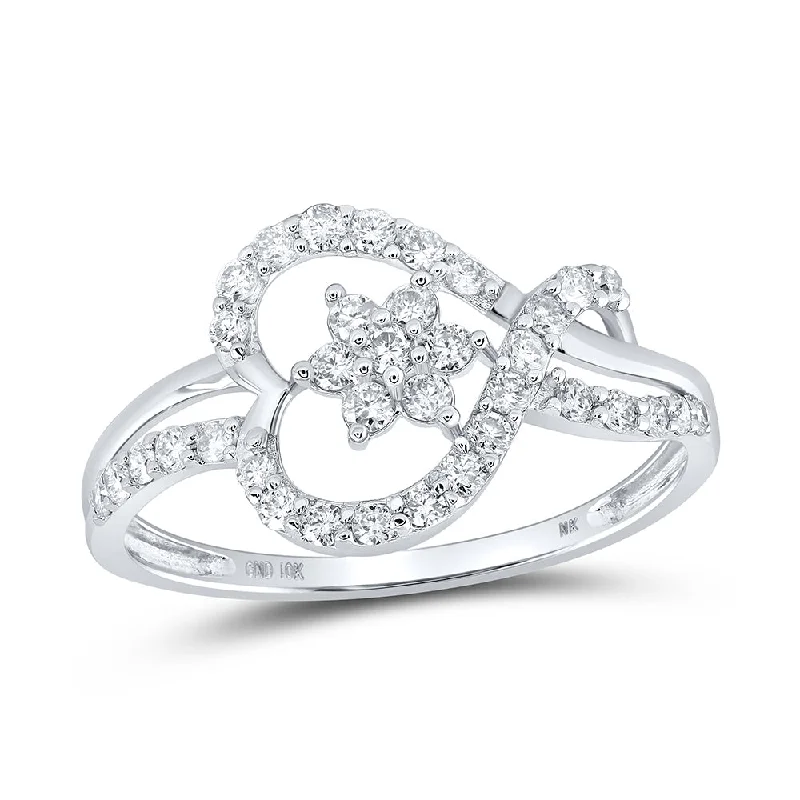 10kt White Gold Womens Round Diamond Heart Ring 3/8 Cttw