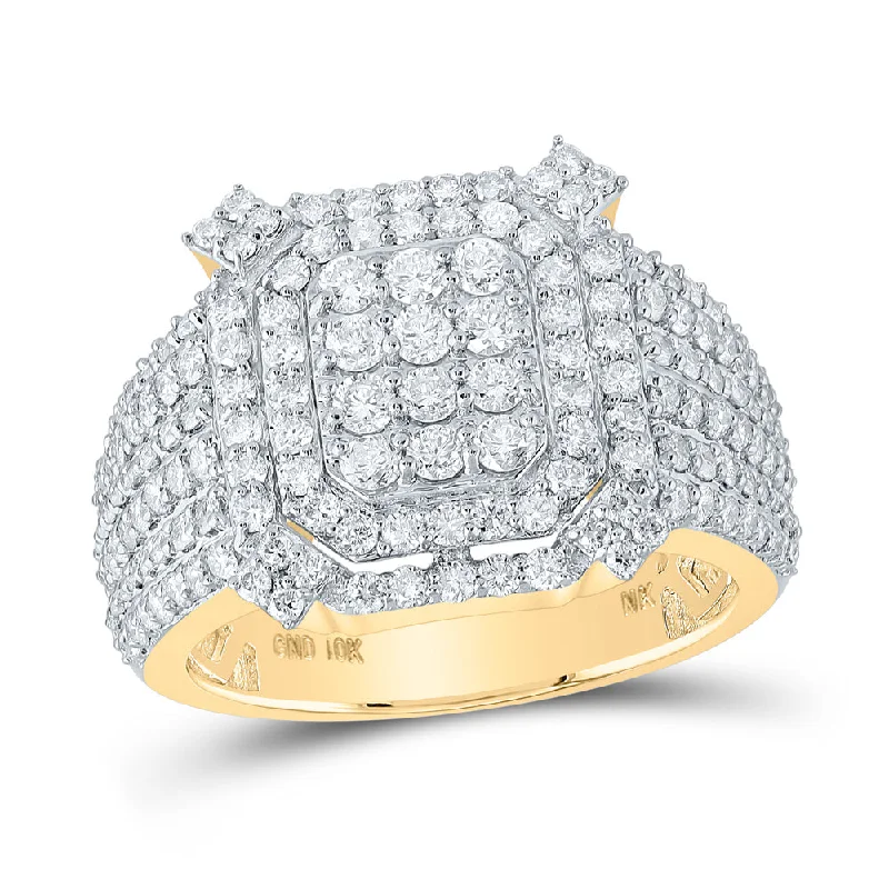 10kt Yellow Gold Mens Round Diamond Cluster Ring 2-1/3 Cttw