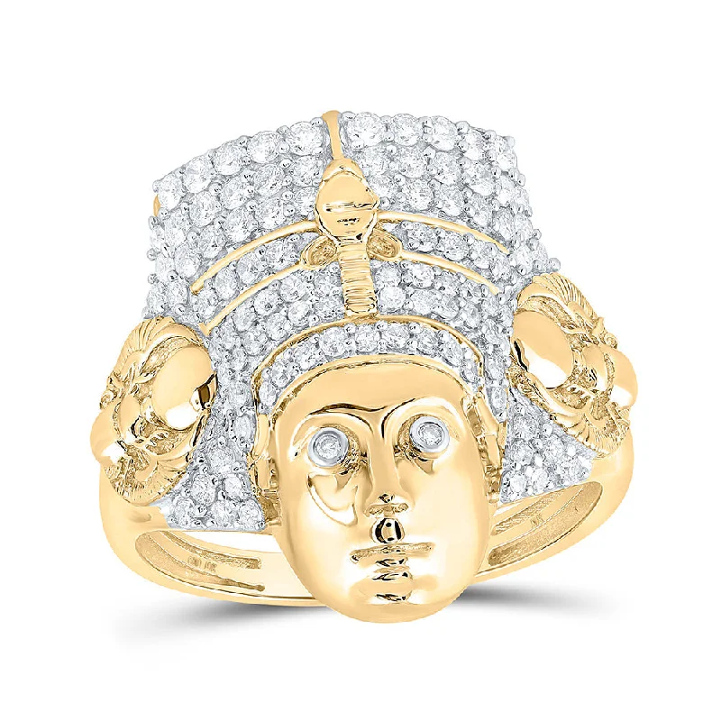 10kt Yellow Gold Mens Round Diamond Pharaoh Fashion Ring 1 Cttw