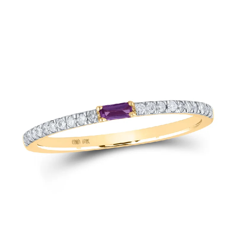 10kt Yellow Gold Womens Baguette Alexandrite Diamond Band Ring 1/5 Cttw