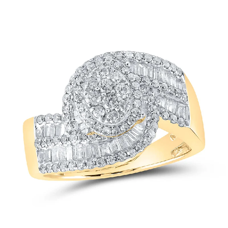 10kt Yellow Gold Womens Round Diamond Oval Cluster Ring 1 Cttw