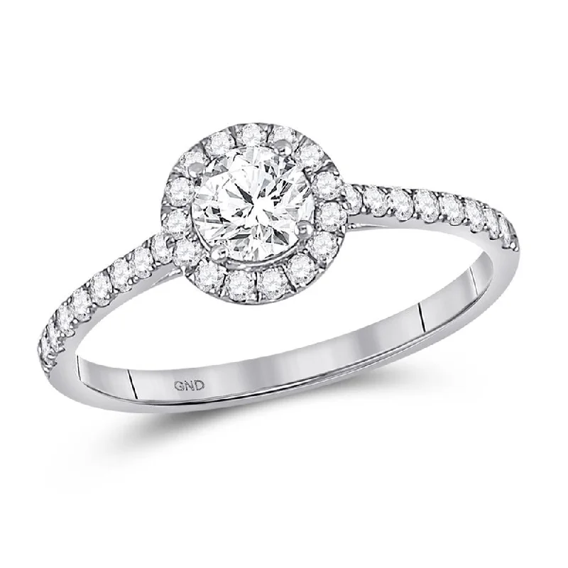 14kt White Gold Round Diamond Halo Bridal Wedding Engagement Ring 3/4 Cttw