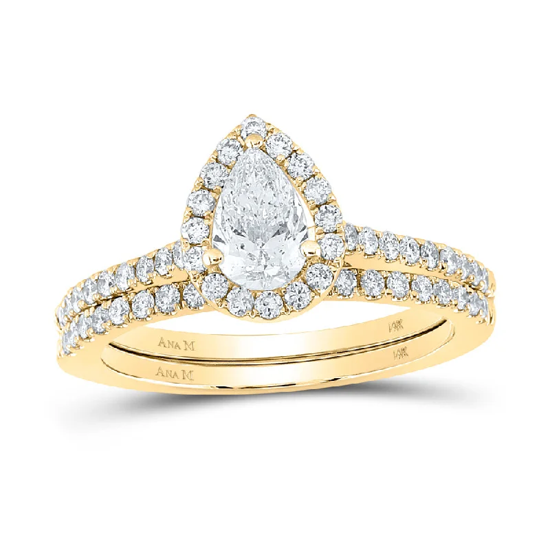 14kt Yellow Gold Pear Diamond Halo Bridal Wedding Ring Band Set 1 Cttw