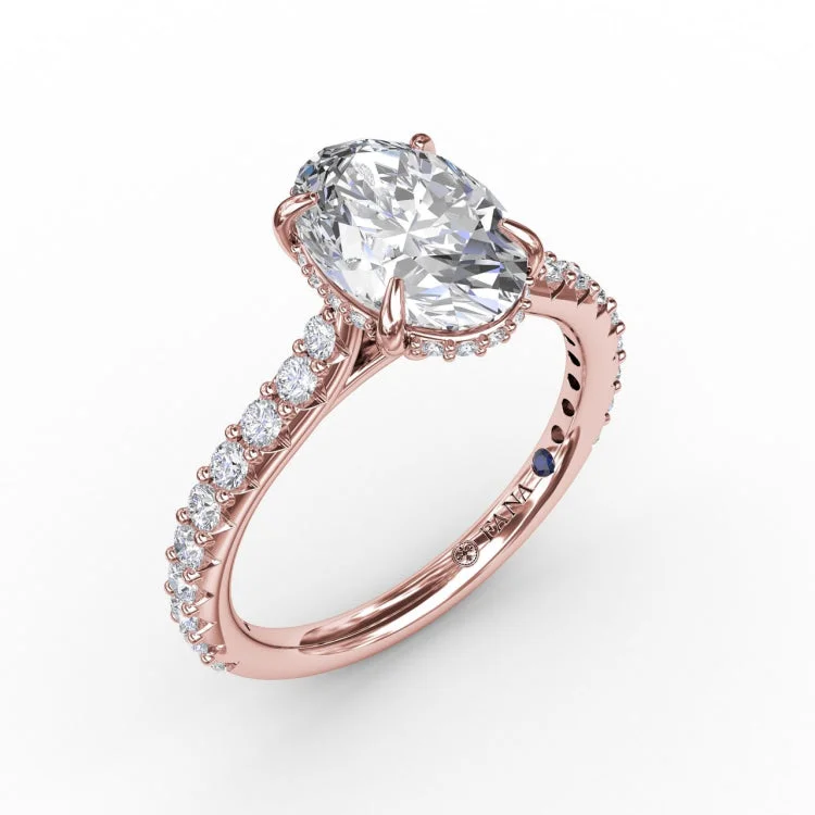 Classic Oval Diamond Solitaire Engagement Ring With Hidden PavÃ© Halo