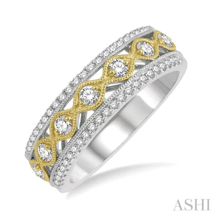 3/8 ctw Lattice Two Tone Round Cut Diamond Fashion Ring in 14K White and Yellow Gold