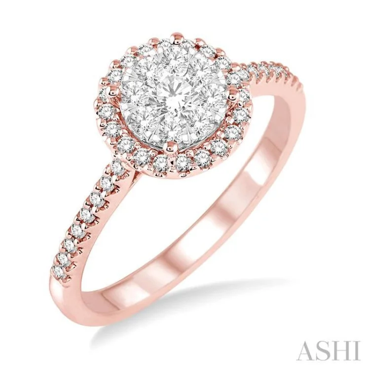 1/2 Ctw Round Shape Diamond Lovebright Ring in 14K Rose and White Gold