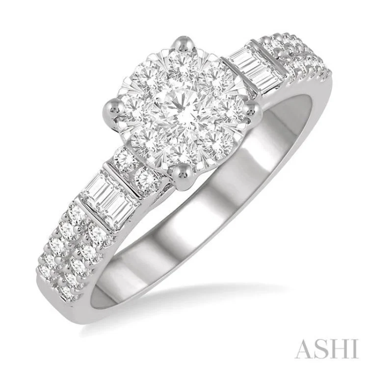 7/8 Ctw Round Shape Lovebright Diamond Cluster Ring in 14K White Gold