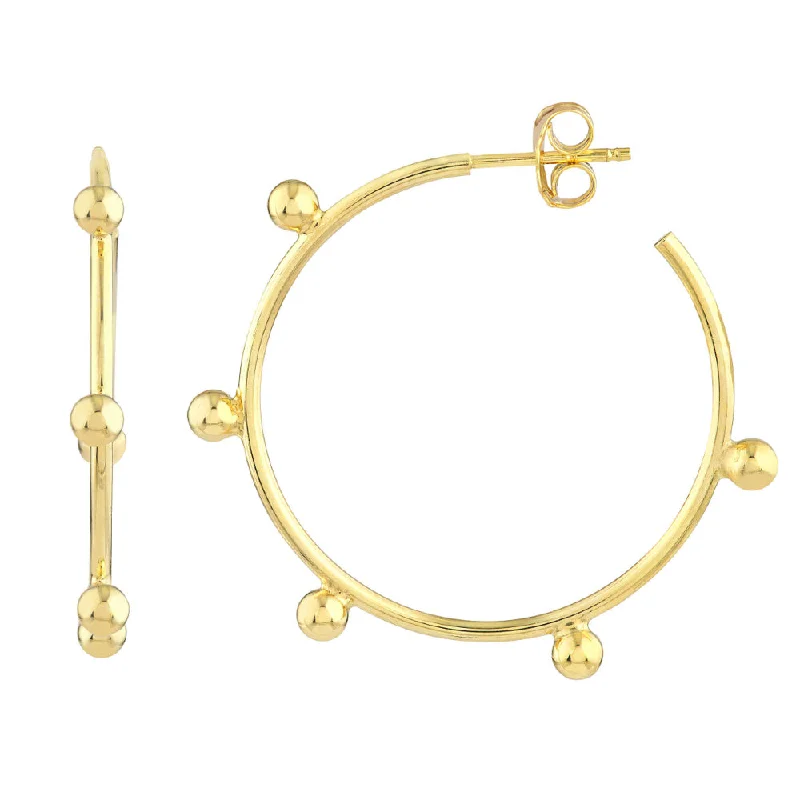 14k Gold Beaded Hoop Earrings