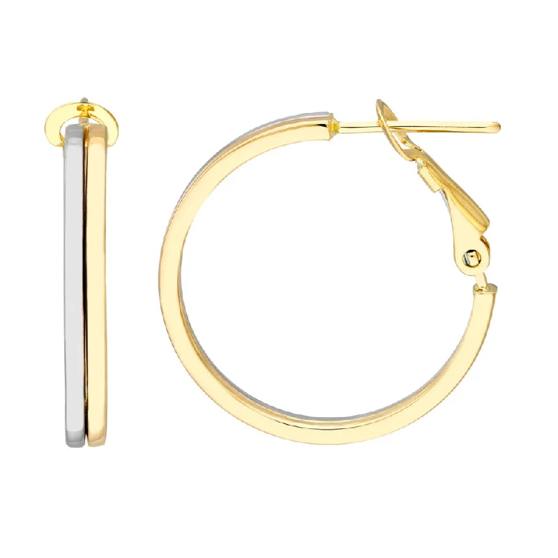 14k Gold Two-Tone Double Row Hoop Earrings