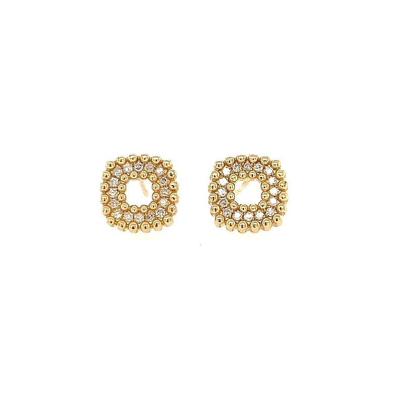 14K Yellow Gold Square Diamond Stud Earrings