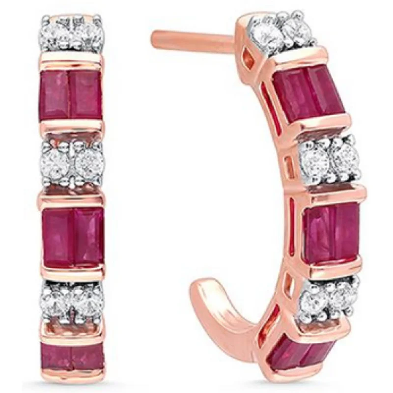 14k Rose Gold Ruby Hoop Earrings