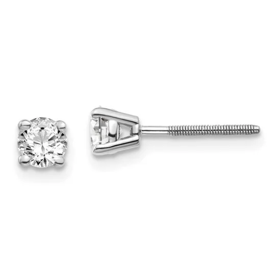 14K White Gold  0.50 CT Round Screw-Post Diamond Stud Earrings