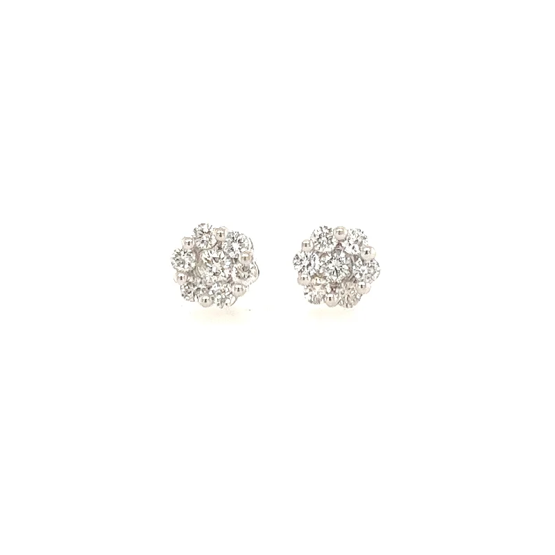 14K White Gold 0.50 Carat of Diamond Clustered Flower Stud Earrings